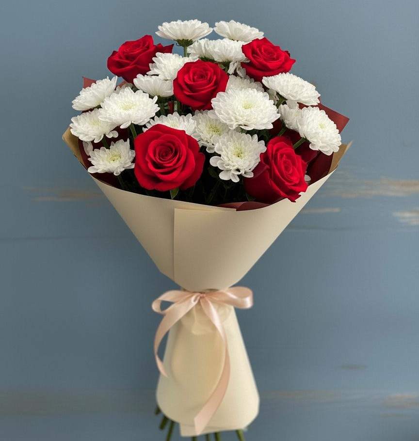 Букет цветов из: Розы и Хризантемы в Мурыгино