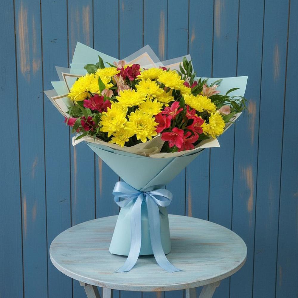 Букет цветов из: Альстромерии и Хризантемы в Мурыгино