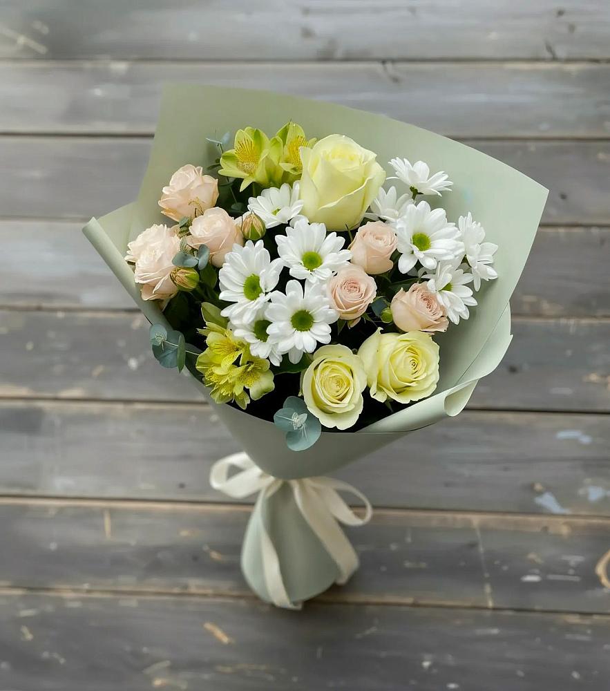 Букет цветов из: Альстромерии, Розы и Хризантемы в Мурыгино