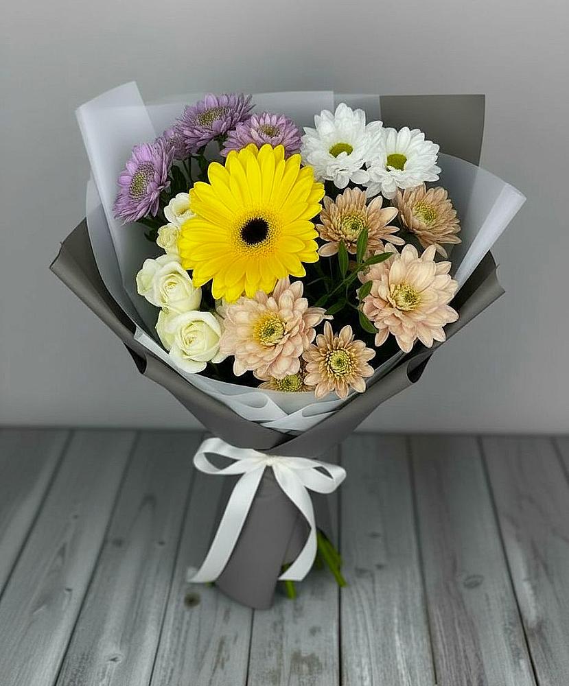 Букет цветов из: Розы, Герберы и Хризантемы в Мурыгино