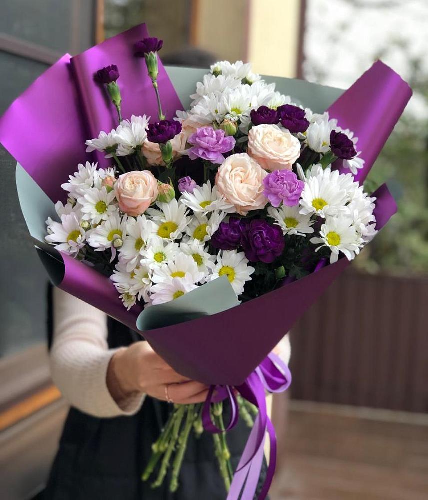 Букет цветов из: Хризантемы, Гвоздики и Розы в Мурыгино