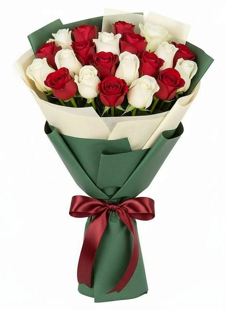 Букет Микс из красных и белых роз в Мурыгино