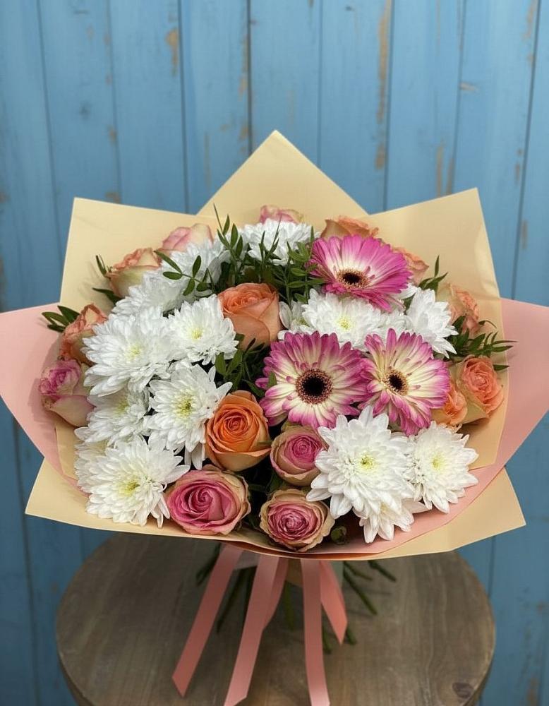 Букет цветов из: Розы, Герберы и Хризантемы в Мурыгино