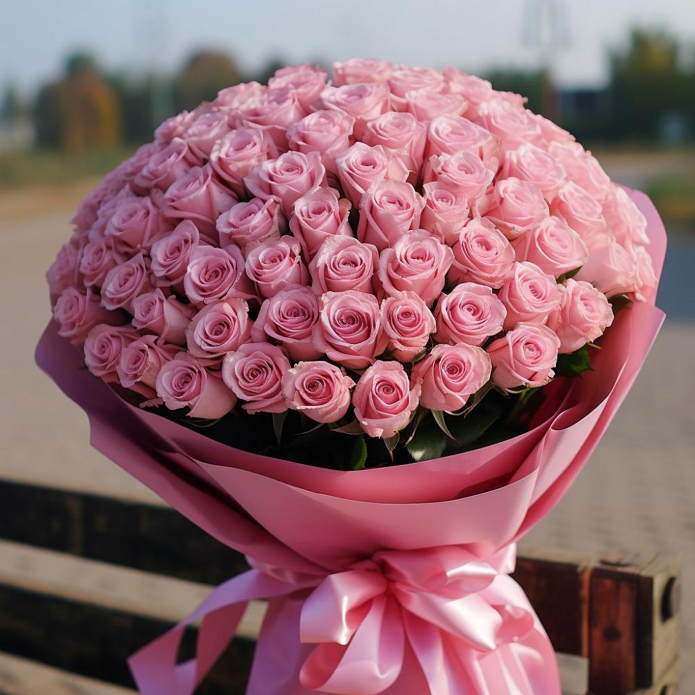 Букет 101 Розовая роза Хэвэн в Мурыгино