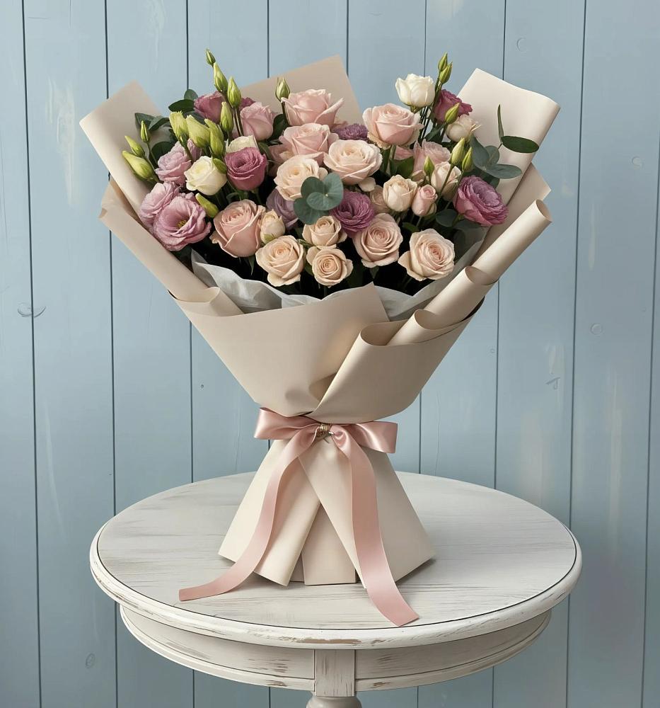 Букет цветов из: Розы и Лизиантусы в Мурыгино