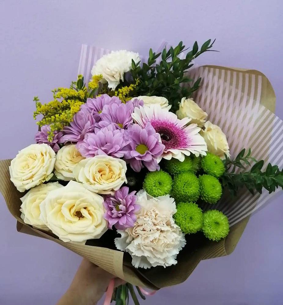 Букет цветов из: Хризантемы, Розы, Гвоздики и Герберы в Мурыгино