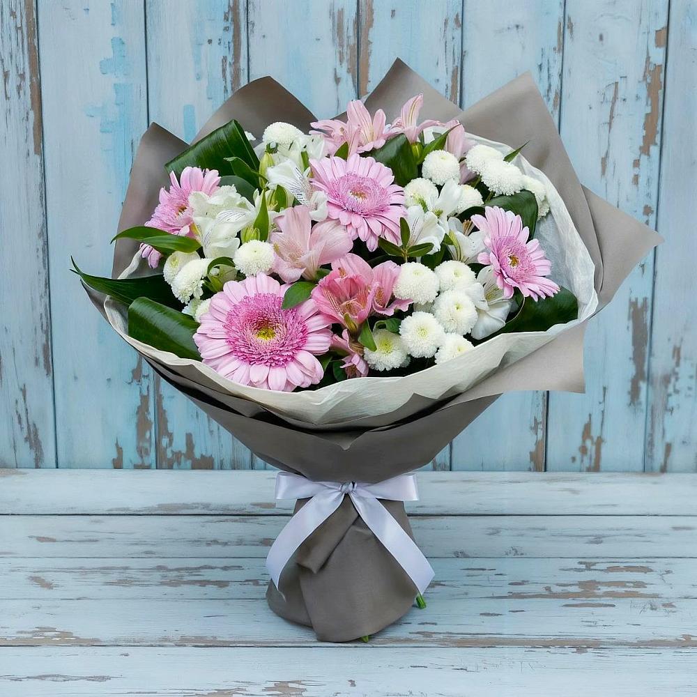 Букет цветов из: Герберы, Альстромерии и Хризантемы в Мурыгино